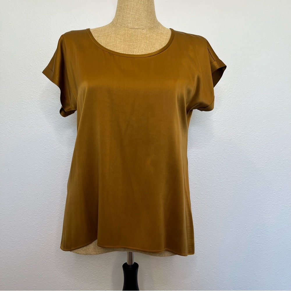 Eileen Fisher Stretch Silk Charmeuse Arnica Mustard Shirt, size Small NWT FLAWED